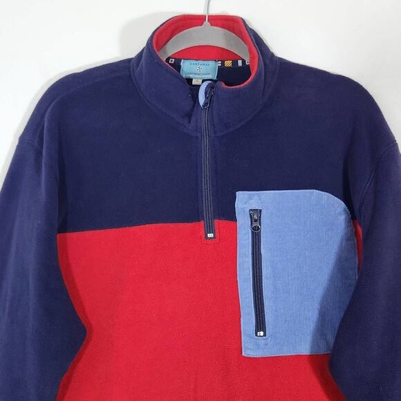 Castaway Red and Blue Fleece Quarter-Zip Pullover Size XL Preppy Fleece Pullover - Picture 2 of 8